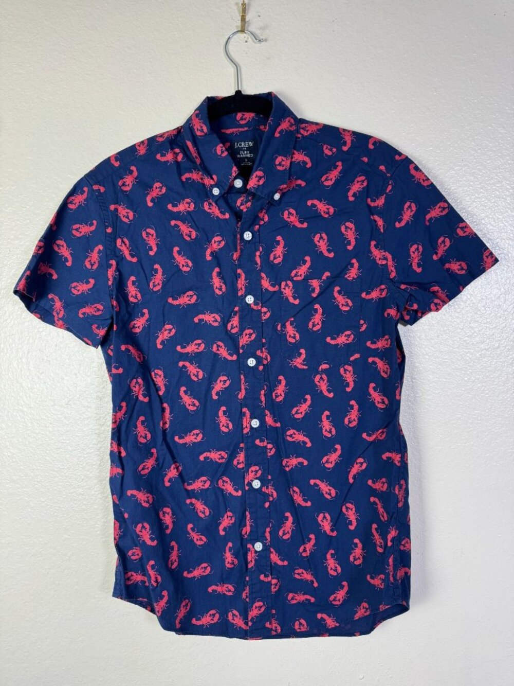 J.Crew Flex Washed Lobster Novelty Button Down Shirt Mens Small Blue Red Cotton